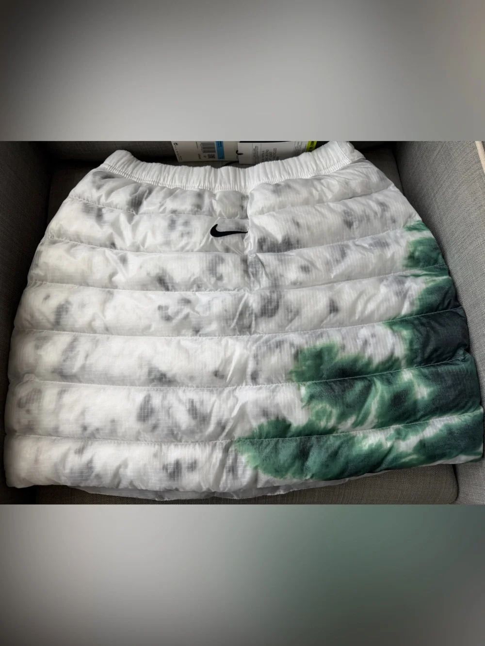 Nike x Stussy White Puffer Mini Skirt with Green Tie-Dye Accent: Size M